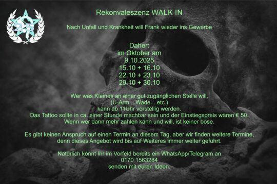 Tattoo WalkIn Termine Oktober 2025