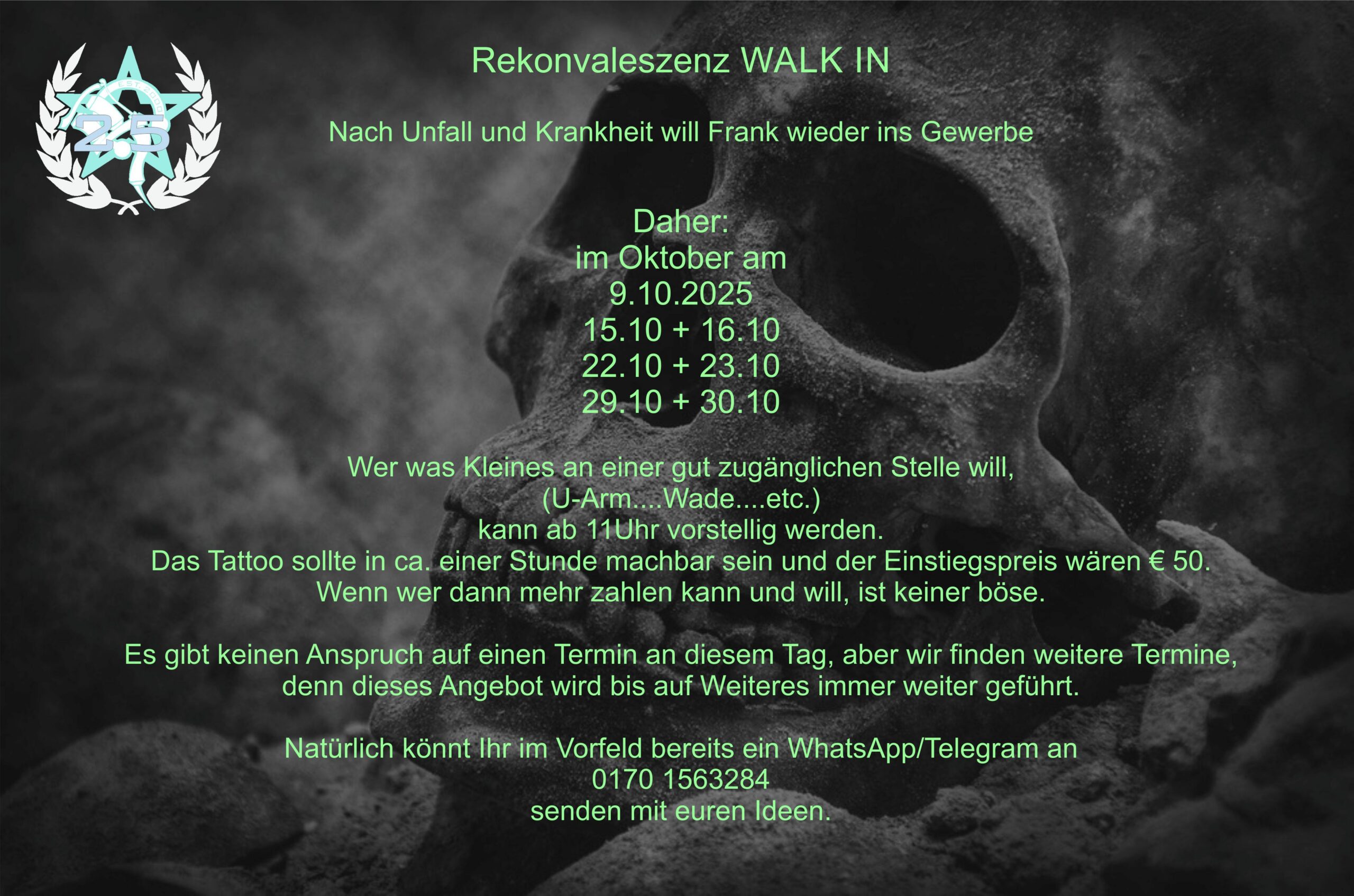 Tattoo WalkIn Termine Oktober 2025